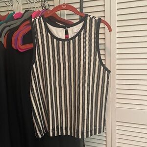 LOFT Black and Cream Striped Sleeveless Shell